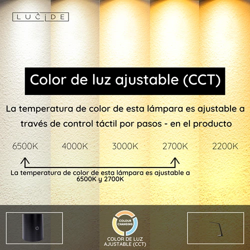 Lucide VARIO LED - Lámpara de escritorio - LED Regul. - CCT - 1x8W 2700K/6500K - Negro - USP